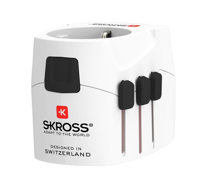SKROSS - World Travel Adapter with Ground Plugs, ( no Swiss & Italy ) + 2 USB SLOT 2400 mAwhite