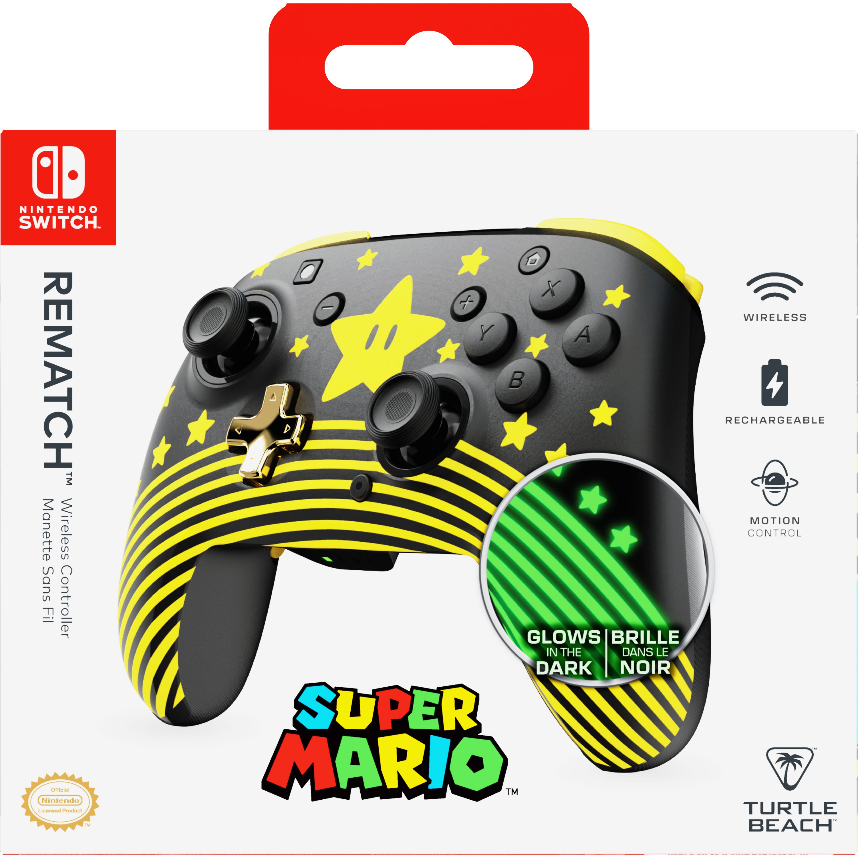 Turtle Beach - Manette de jeu sans fil Rematch Super Mario Star pour Nintendo Switch, Switch Lite et Switch modèle OLED