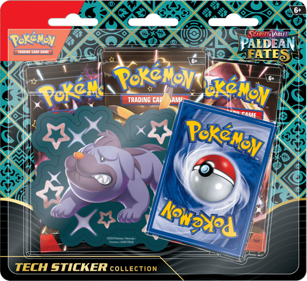Pokémon TCG - Scarlet & Violet - Paldean Fates Tech Sticker Collection (Fidough, Maschiff or Greavard - 1x random blister) - flash vidéo