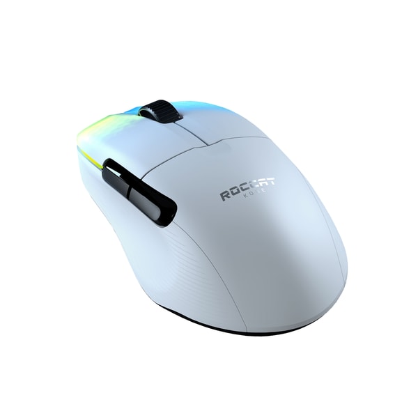 Roccat - Souris de jeu sans-fil optique RGB hyperlégère, ergonomique et ultraperformante Kone Pro Air Blanche - flash vidéo