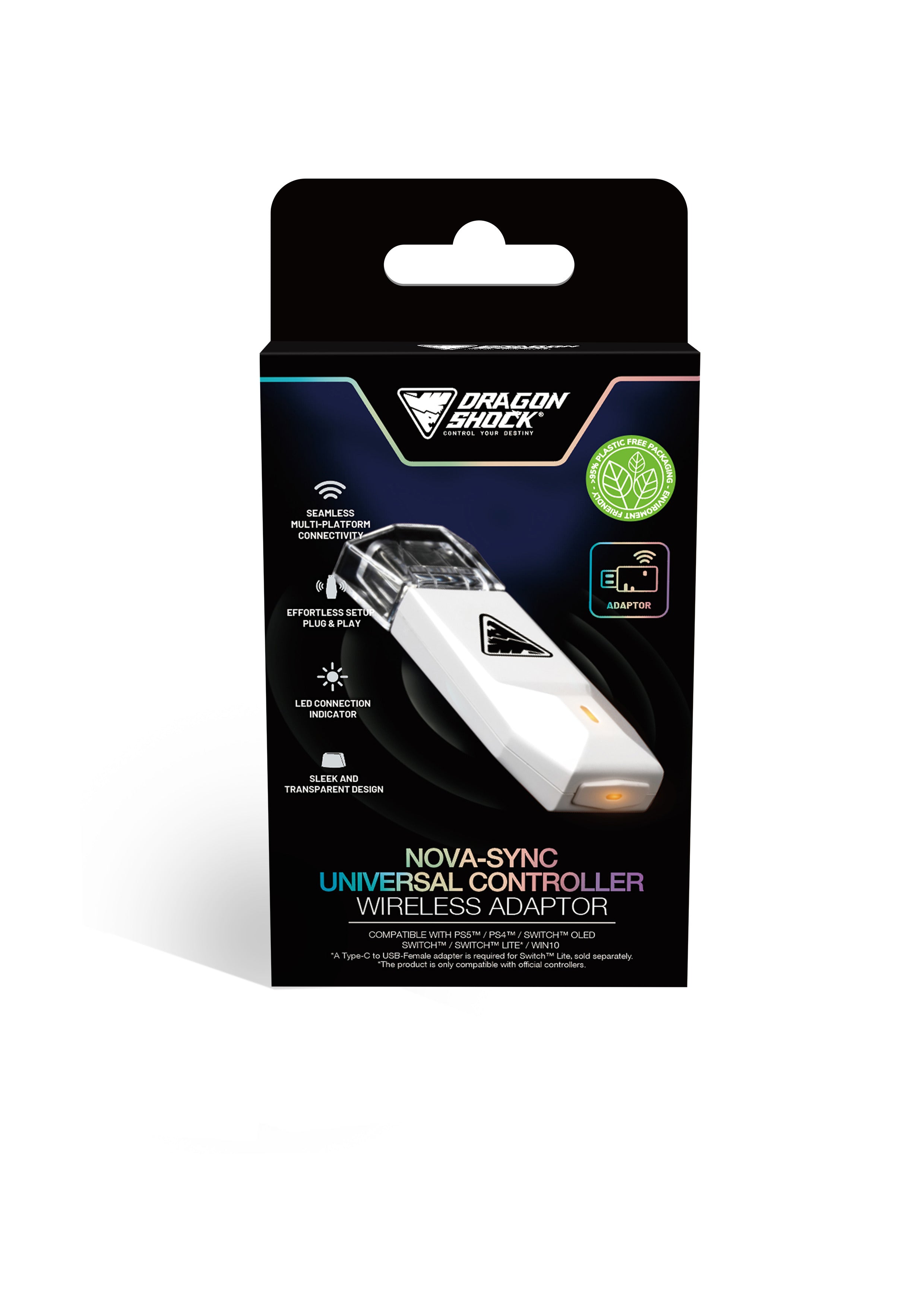 DragonShock - NOVA SYNC - Convertisseur Universel de Manettes Blanc pour Nintendo Switch, Switch OLED, PS4, PS5, Xbox One et Xbox Series X|S - flash vidéo