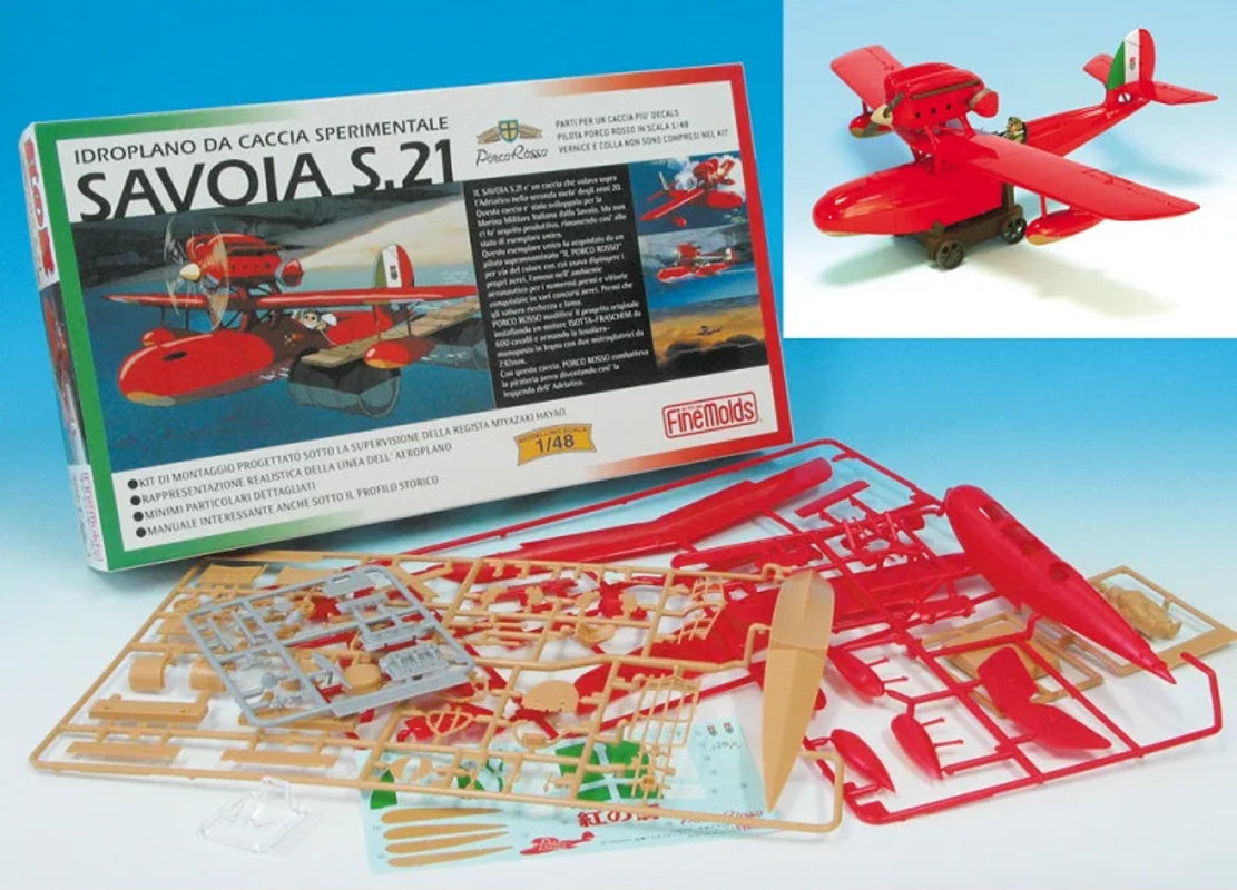 Ghibli - Porco Rosso - Maquette du prototype d'hydravion Savoia S.21 et figurine de Porco au 1/48
