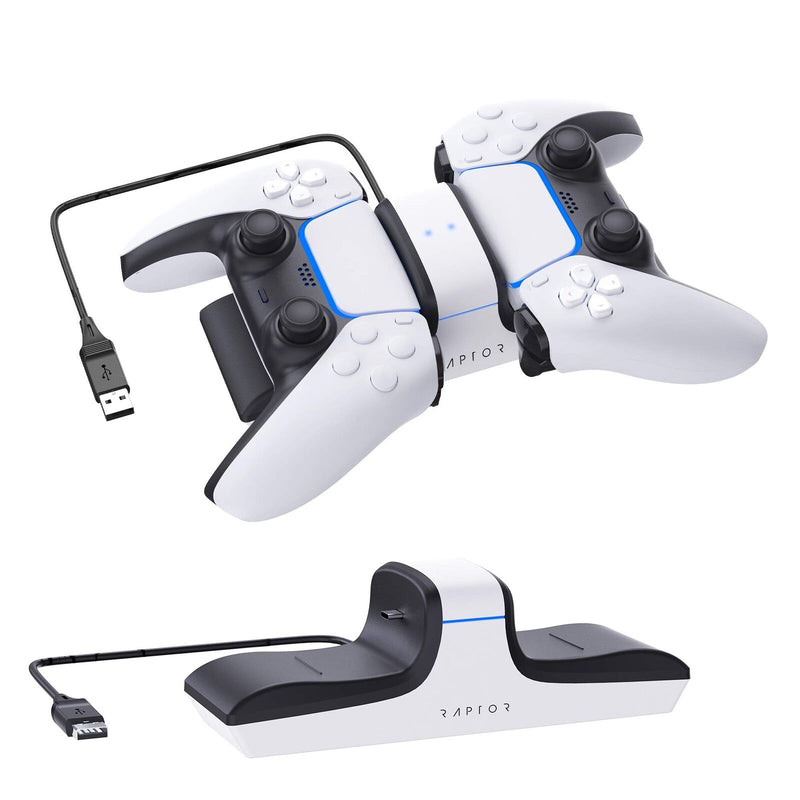 Raptor Gaming - Chargeur double blanc pour manettes PS5 DualSense