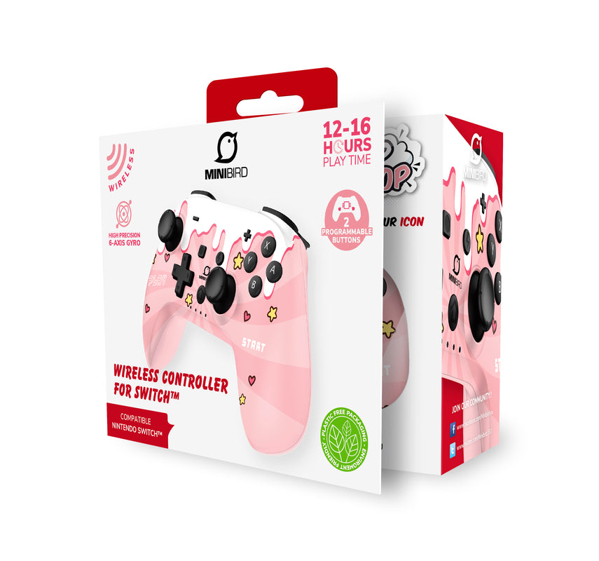 Minibird Pop Top - Manette sans fil Bluetooth "Sweet Pink" pour Nintendo Switch et Switch OLED