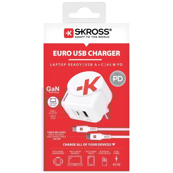 Skross - Charger USB AC45PD + Câble USB C - flash vidéo