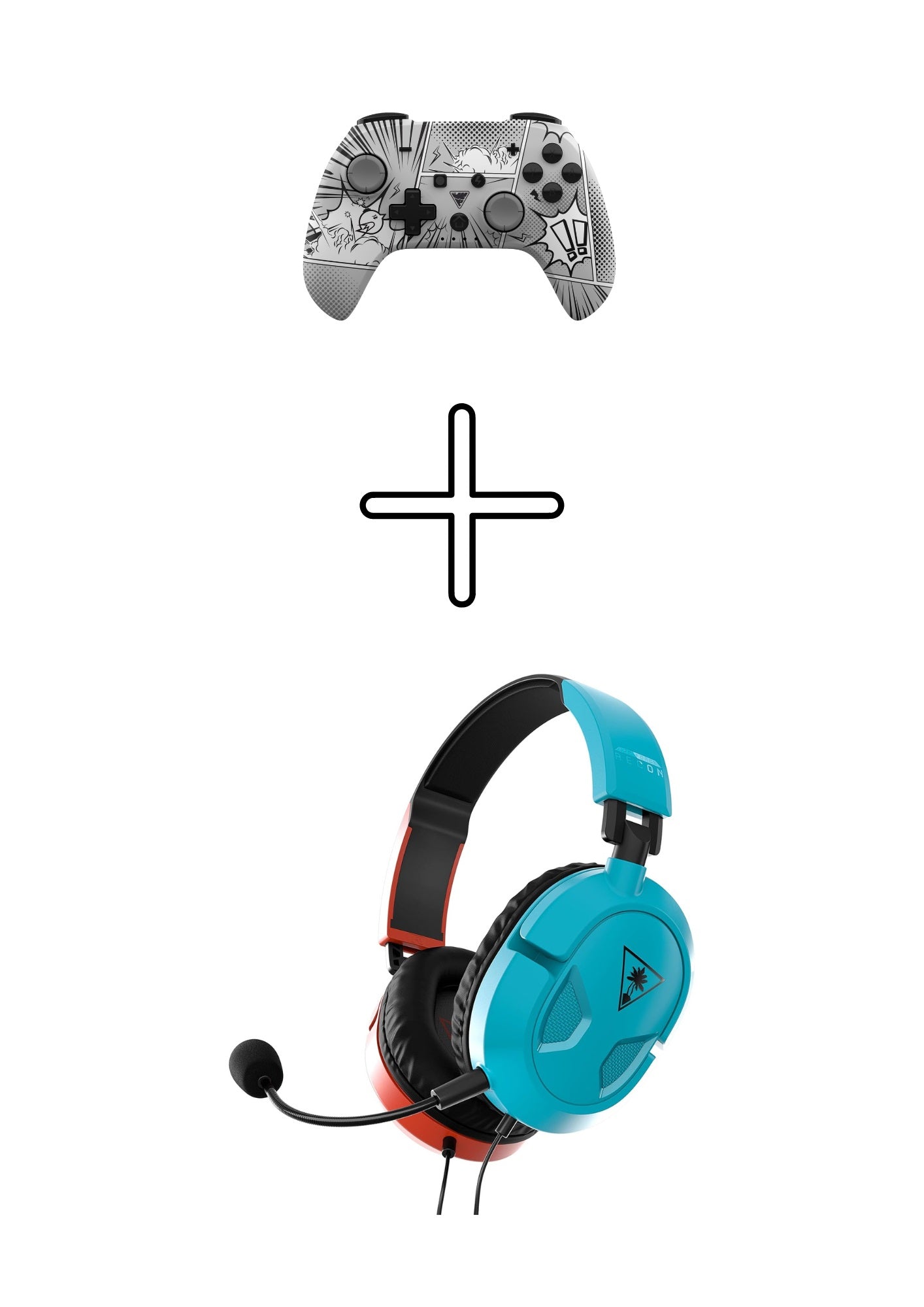 DragonShock - Bundle Manette compacte sans fil Bluetooth PopTop Manga pour Switch et Switch OLED + Casque de jeu filaire Recon 50 Rouge et Bleu Néon