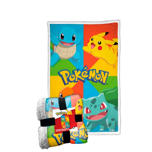 Homadict - Plaid Sherpa - Starter Pokémon première génération - 100x150cm - flash vidéo