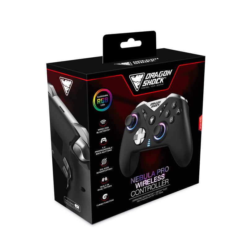DragonShock - NEBULA PRO - Manette sans fil Pro Noire pour Nintendo Switch, Switch Lite, Switch OLED, PS3, PC et Android