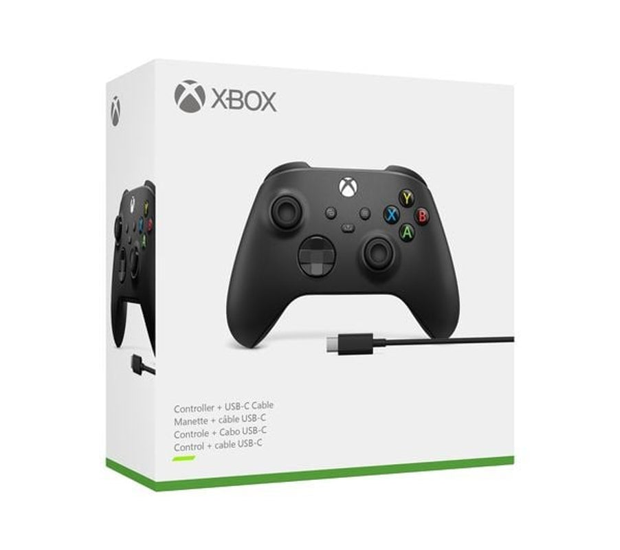Manette sans fil Xbox Carbon Black + Cable USB-C pour Xbox Series X|S, Xbox One, Windows 10 et Mobile