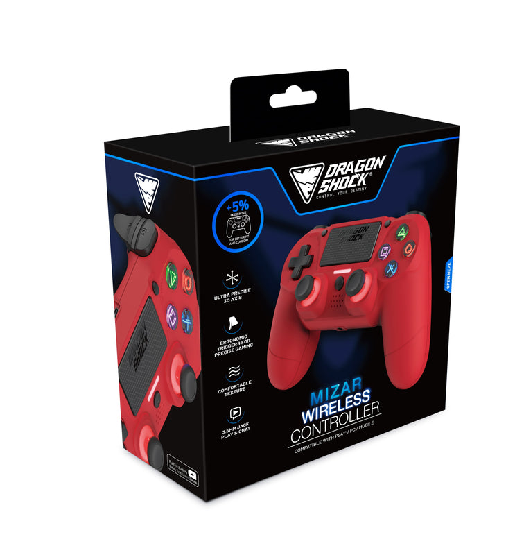 DragonShock - Manette sans fil Bluetooth MIZAR Rouge pour PS4, PC et Mobile