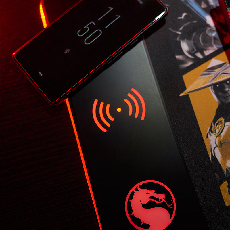Numskull - Mortal Kombat - Tapis de souris de jeu XXL et chargeur sans fil - flash vidéo