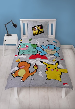 Pokémon - Parure de lit en microfibre Pikachu et Starter 1G (200x140cm + 63x63cm) - flash vidéo