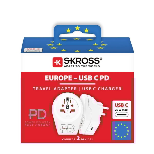 Skross - Adaptateur de voyage Monde vers Europe 16A + USB C - flash vidéo