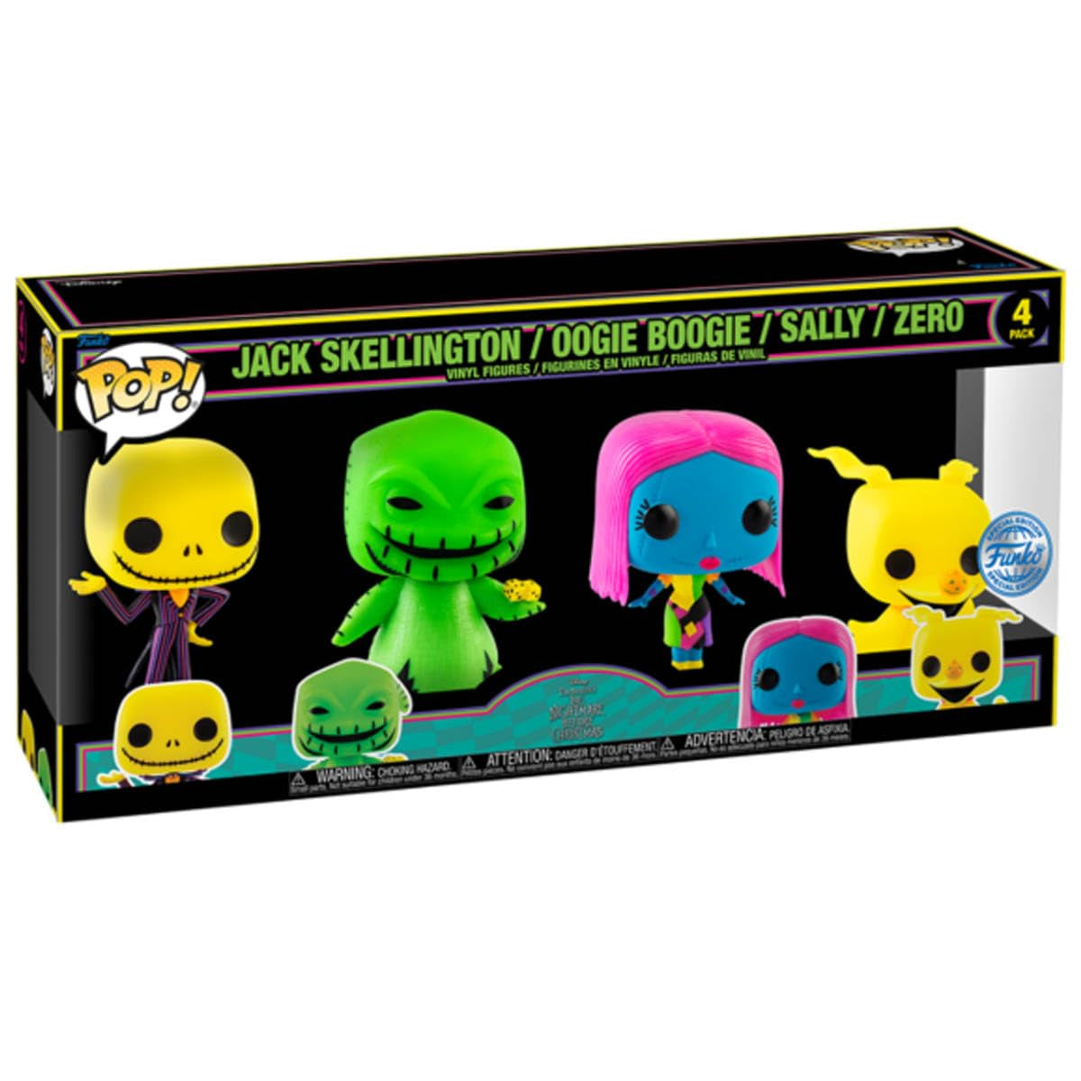 Funko Pop! 4-Pack: The Nightmare Before Christmas - Jack Skellington / Oogie Boogie / Sally / Zero (Blacklight)
