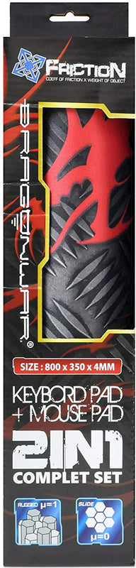 Dragonwar Friction XXL Tapis de souris & de clavier professionnel dédié au jeu - Format XXL - Matière caoutchout flexible et confortable - Surface ultra lisse - Noir/Rouge/Gris stylisé