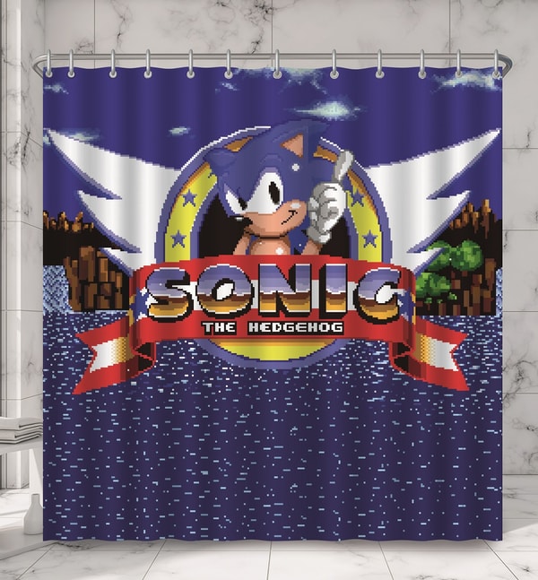 Sonic the Hedgehog - Rideau de douche Artwork original du jeu - flash vidéo