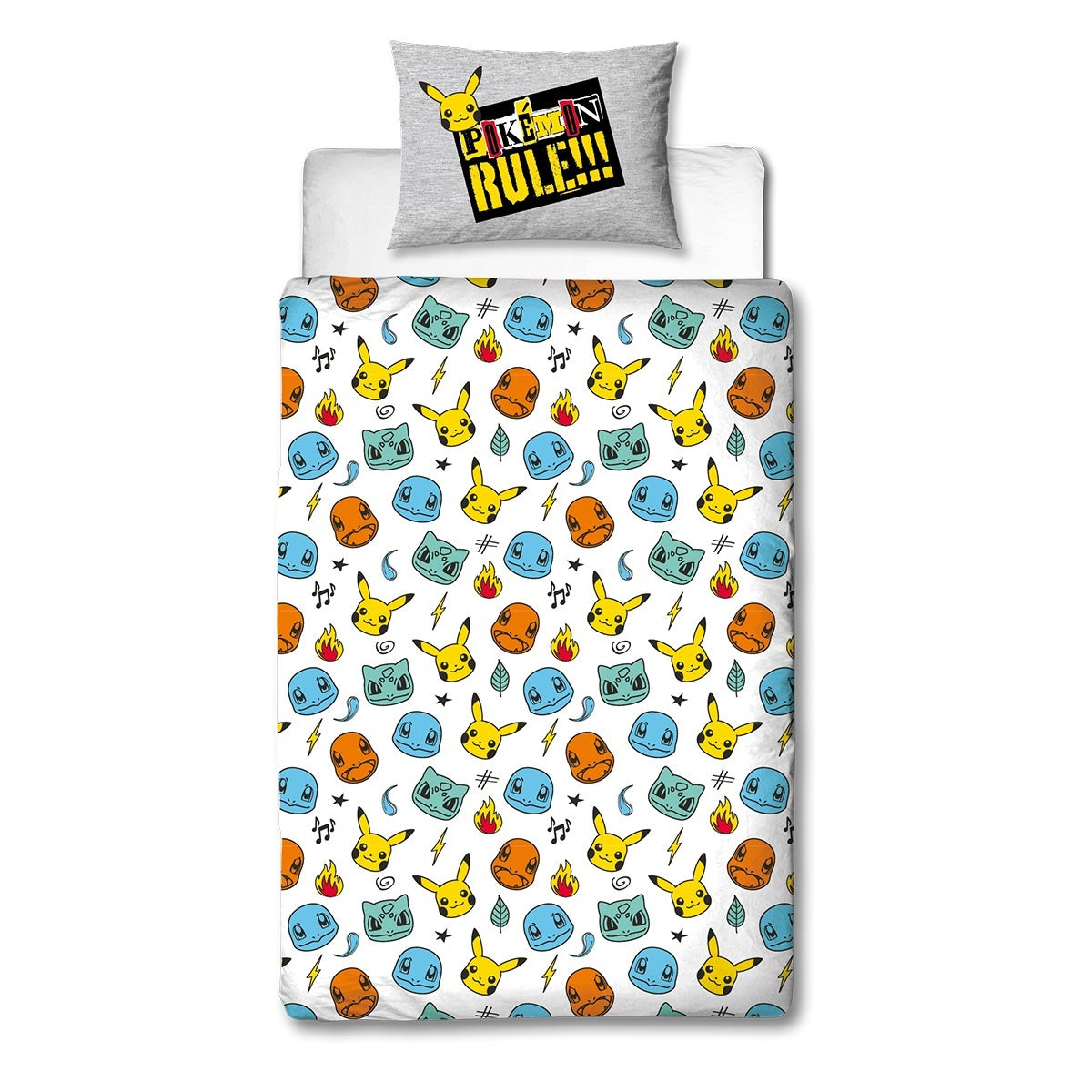 Pokémon - Parure de lit en microfibre Pikachu et Starter 1G IV (140x200cm + 63x63cm) - flash vidéo