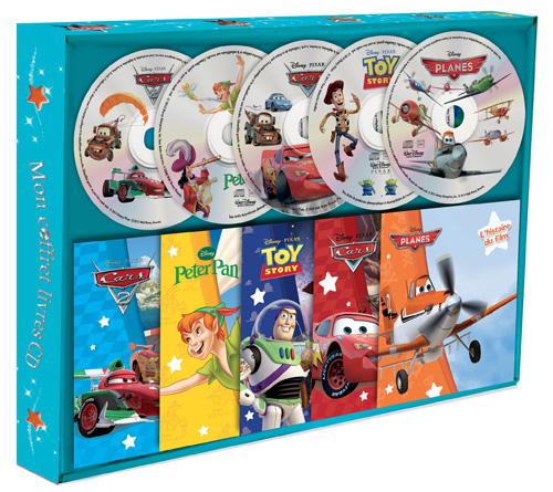 Mon coffret livres CD ; Cars 1 et 2, Planes, Peter Pan, Toy Story ; coffret 5 livres + 5 cd