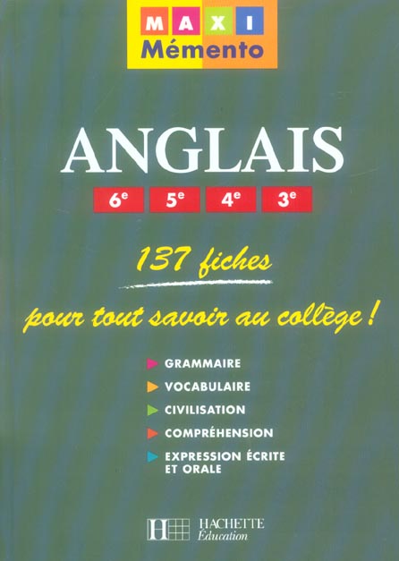 MAXI MEMENTO : anglais ; 6e, 5e, 4e, 3e