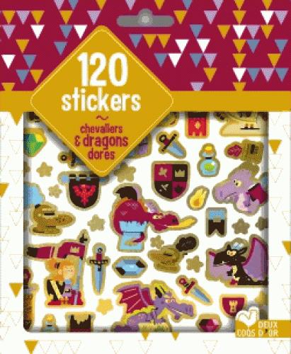 GOMMETTES : 120 stickers chevaliers et dragons dores ; pochette d'autocollants