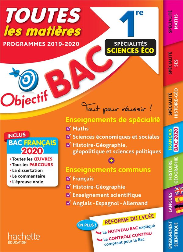 Objectif bac : 1re enseignements communs + spécialités maths-SES-histoire-géo (édition 2020)
