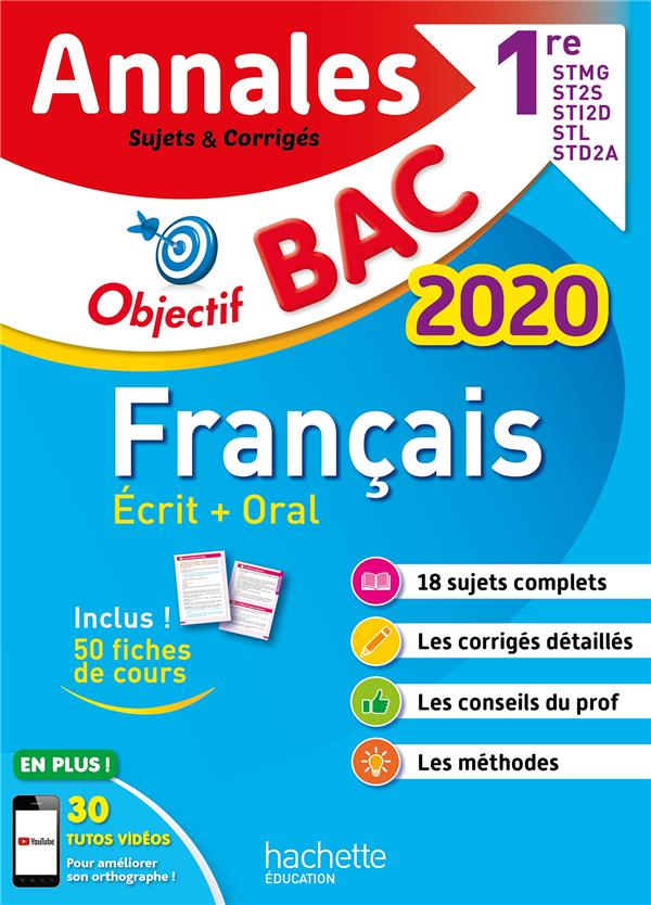 Annales bac ; sujets et corrigés : annales bac 2020 ; français ; 1re techno