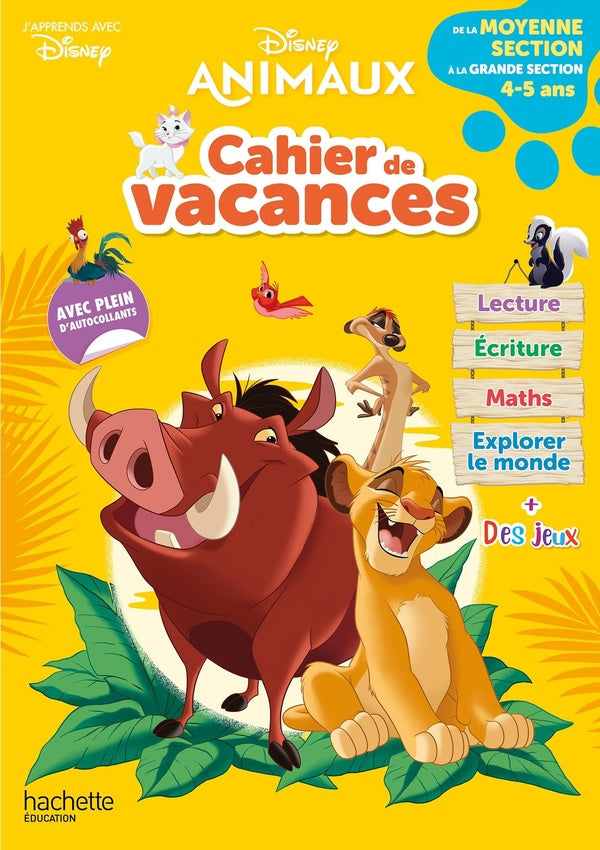 Disney animaux ; cahier de vacances ; de la MS à la GS (édition 2021)