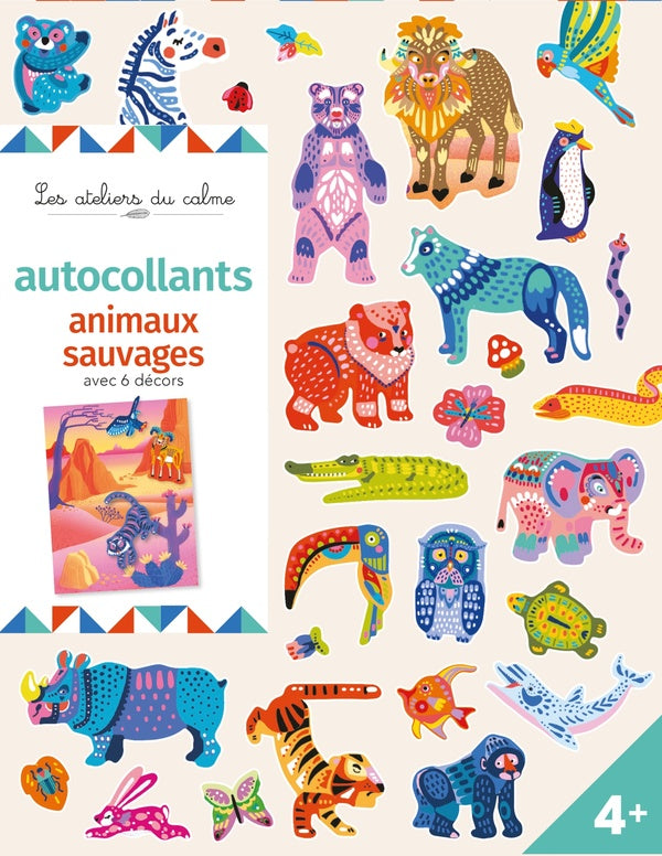 Les ateliers du calme : autocollants animaux sauvages : avec 6 décors
