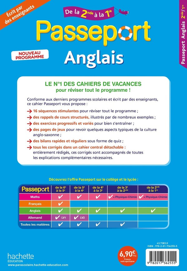 Passeport : Anglais ; De la 2de à la 1re ; Cahier de vacances