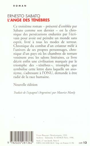 L'ange des tenebres - nouvelle edition