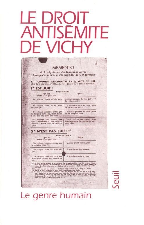 Le genre humain n.30/31 : le droit antisémite de Vichy
