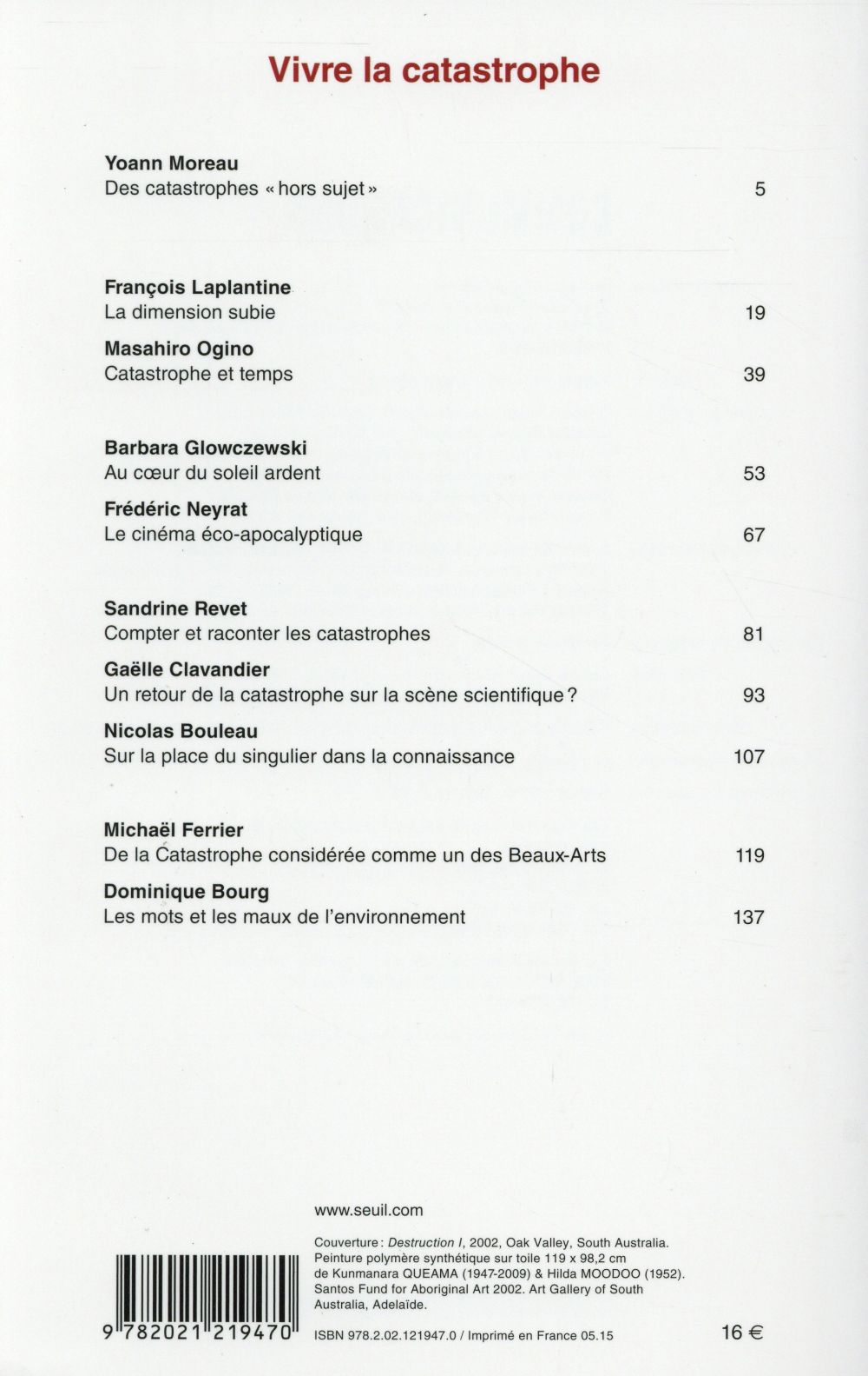 Revue communications Tome 96 : vivre la catastrophe