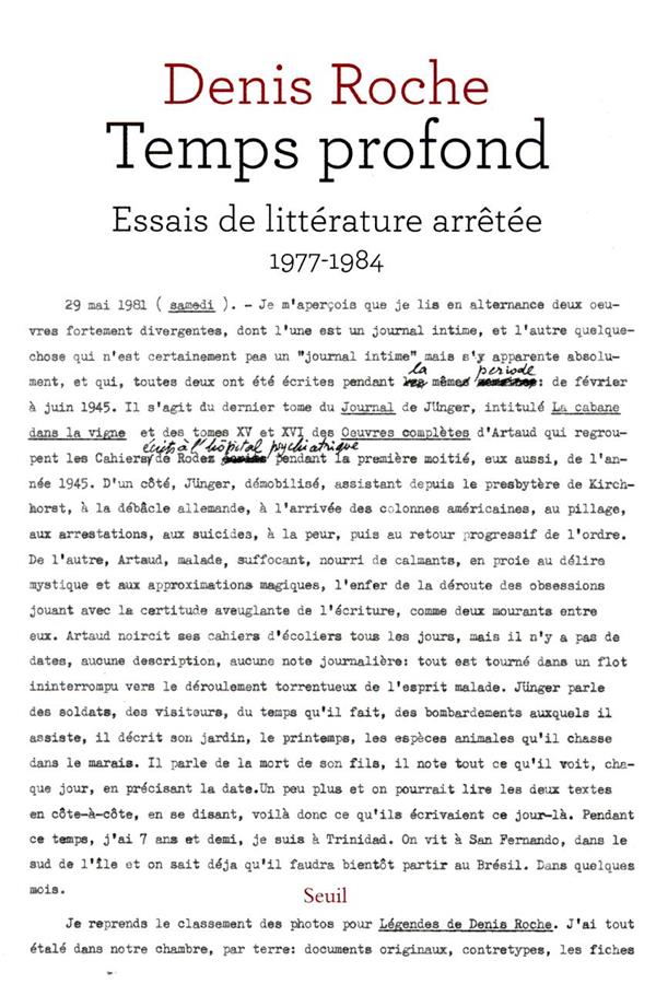 Temps profond ; essais de littérature arrêtée, 1977-1984