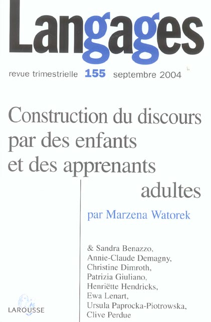 REVUE LANGAGES n.155 : construction du discours par des enfants et des apprenants