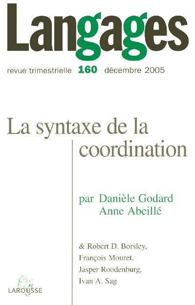 REVUE LANGAGES n.160 : la syntaxe de la coordination (édition 2005)