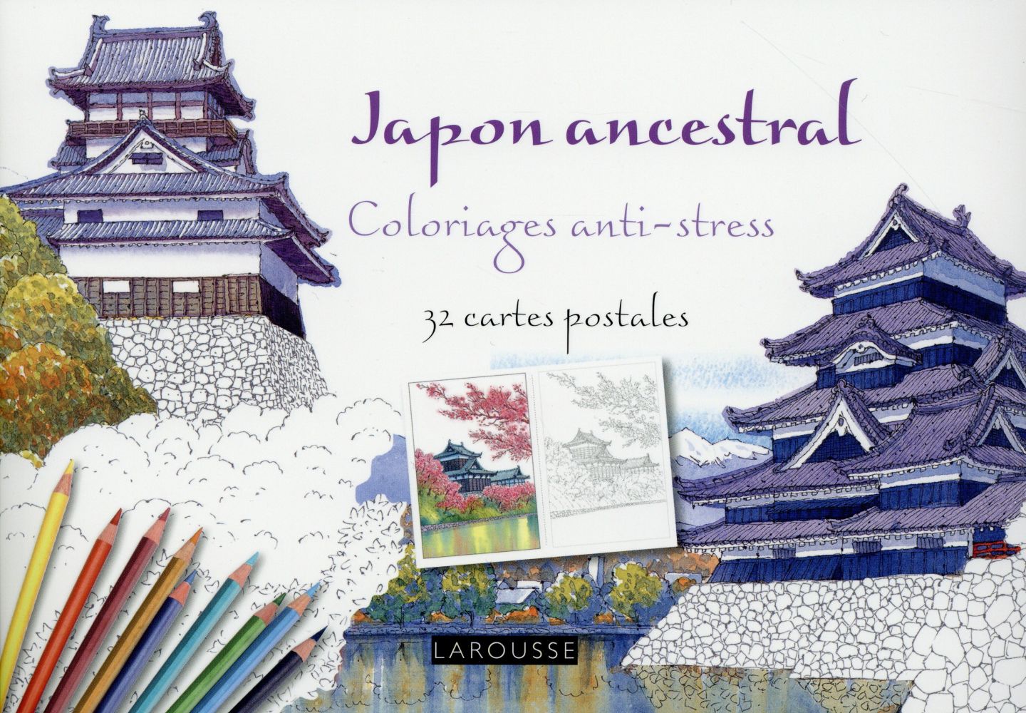 Japon ancestral ; coloriages anti-stress ; 32 cartes postales
