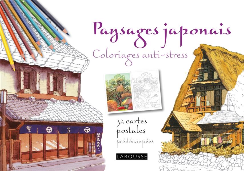 Paysages japonais ; coloriages anti-stress ; cartes postales