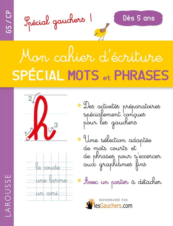 Mon cahier d'écriture SP 1er mots et phrases, spécial gauchers