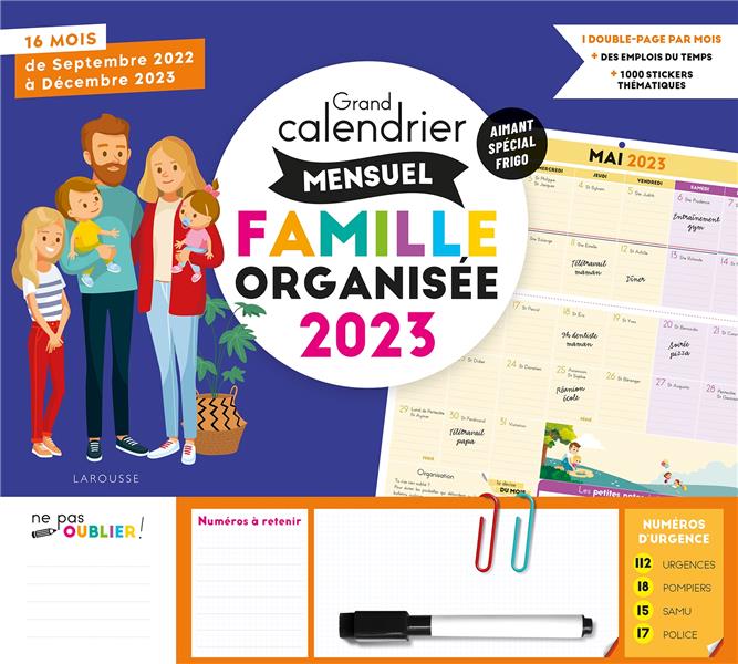 Grand calendrier mensuel famille organisée (édition 2023)