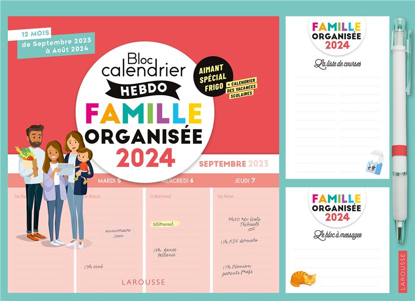 Bloc calendrier hebdo de la famille organisée (édition 2023/2024)