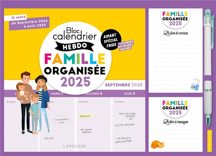 Bloc calendrier hebdo famille organisée (édition 2025)