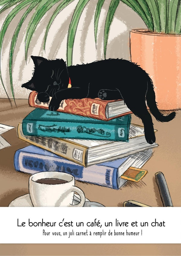 Le bonheur c'est un café, un livre et un chat