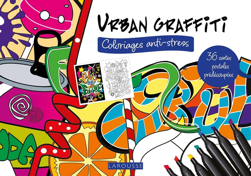 Urban graffiti : Coloriages anti-stress ; 36 cartes postales prédécoupées