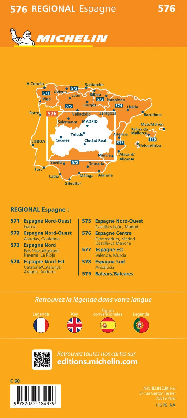 Carte regionale espagne centre : extremadura, castilla-la mancha, madrid