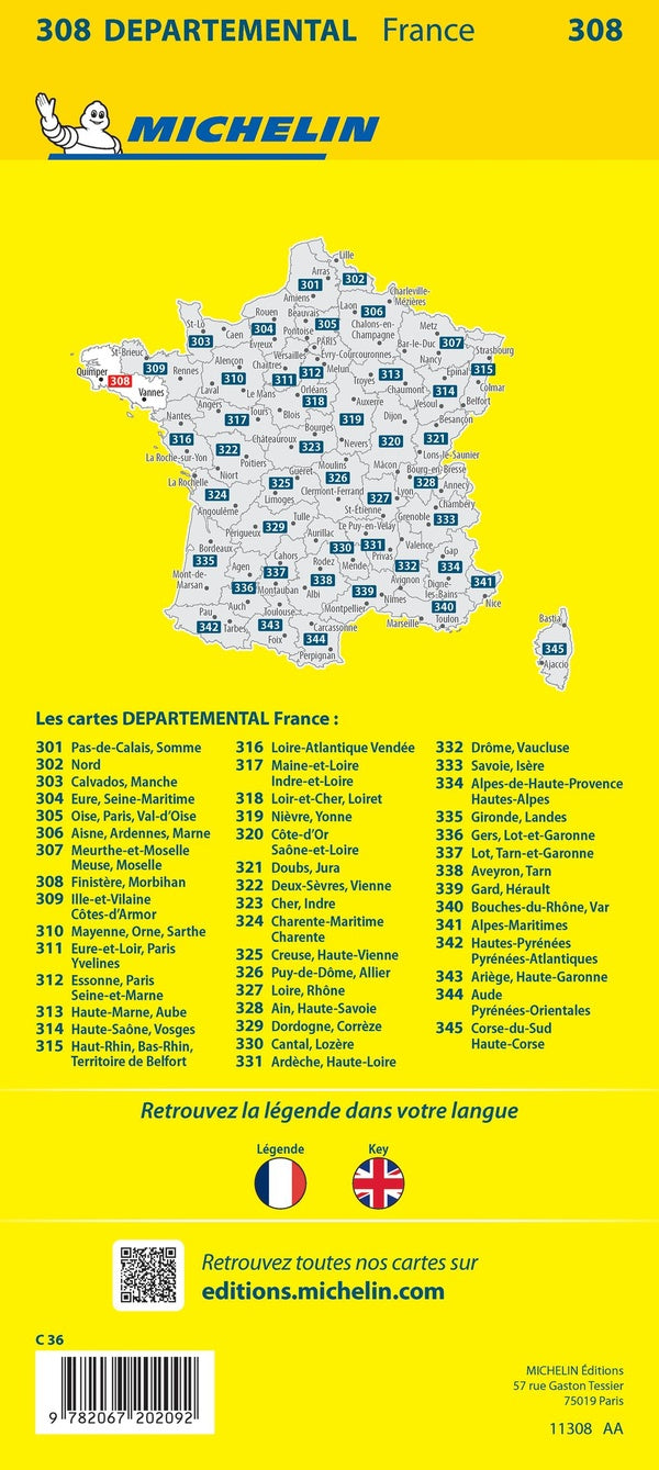 Cartes départementales n.308 : Finistère, Morbihan