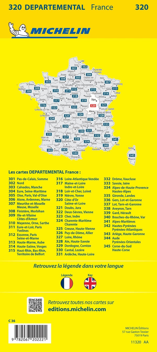Cartes départementales n.320 : Côte d'Or, Saône-et-Loire