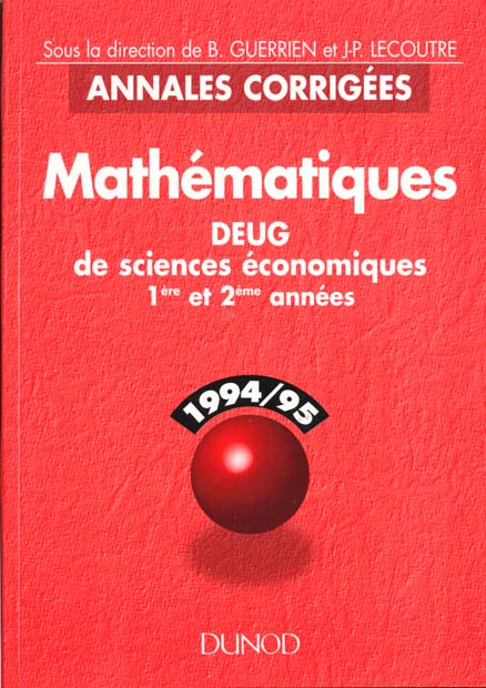 Annales corrigees deug 1&2 mathematiques 1994 95
