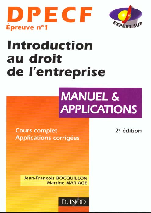 Dpecf1 ; introduction au droit de l'entreprise ; manuel et applications corriges