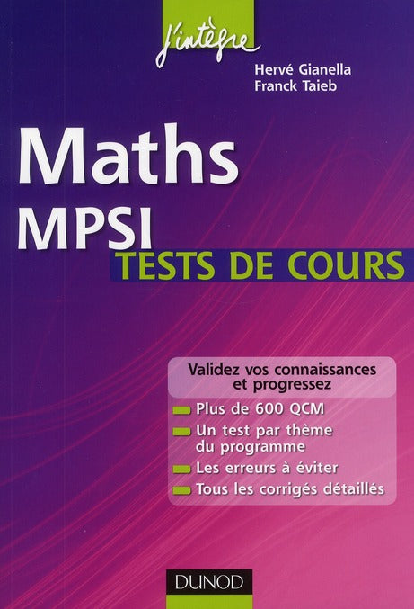 Maths ; tests de cours MPSI ; testez-vous et progressez !