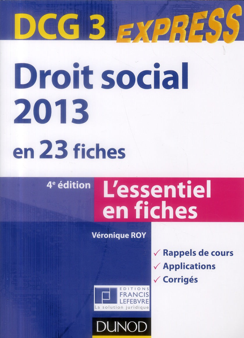 DCG 3 ; droit social en 23 fiches (édition 2013)